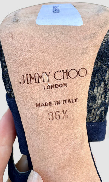 JIMMY CHOO London Navy Suede Heels • 6.5