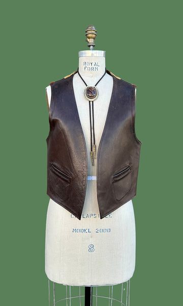 LEATHER SUNSET 1970s Vintage Vest • Medium