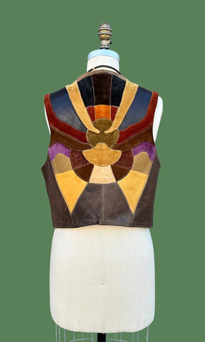 LEATHER SUNSET 1970s Vintage Vest • Medium