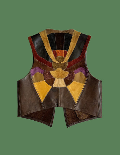 LEATHER SUNSET 1970s Vintage Vest • Medium