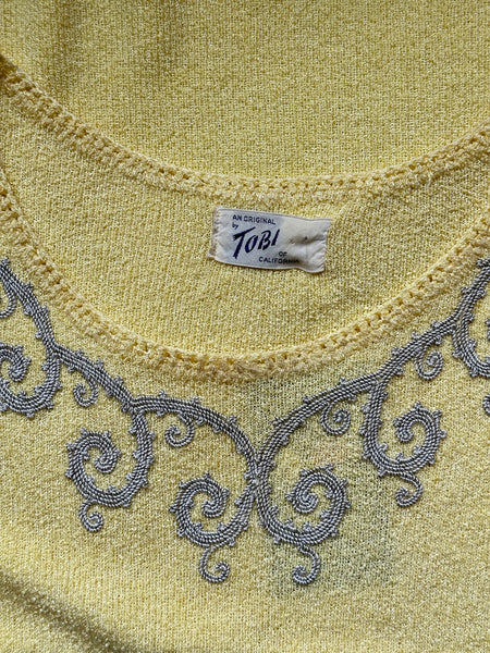 TOBI Of CALIFORNIA 50s Knit Blouse with Soutache Embroidery • Medium