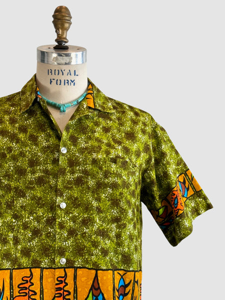 TROPICANA 60s Fish Print Tiki Shirt • Medium