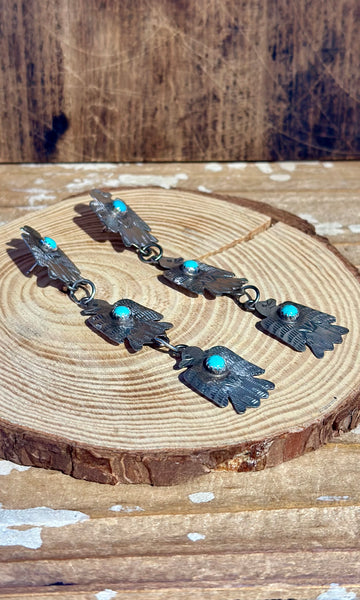 GABRIELLE YAZZIE Triple Thunderbird Silver & Turquoise Earrings