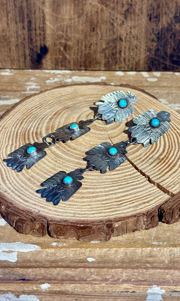 GABRIELLE YAZZIE Triple Thunderbird Silver & Turquoise Earrings