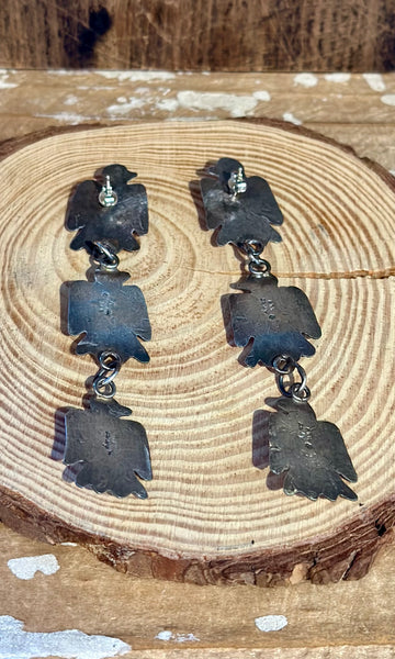 GABRIELLE YAZZIE Triple Thunderbird Silver & Turquoise Earrings