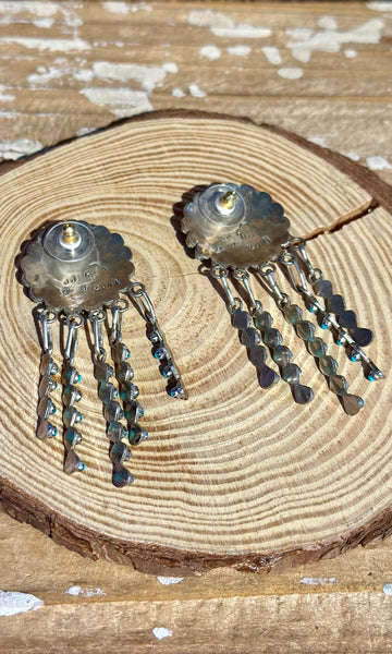 ZUNI SUN FACE Sterling Silver & Turquoise Chandelier Inlay Earrings