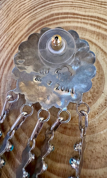 ZUNI SUN FACE Sterling Silver & Turquoise Chandelier Inlay Earrings