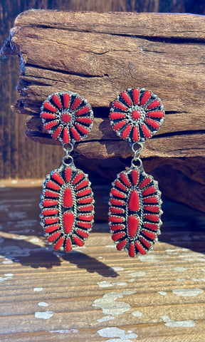 NAVAJO CORAL Needlepoint Silver Earrings