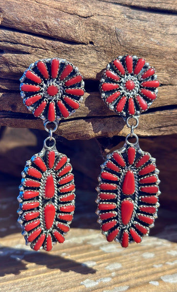 NAVAJO CORAL Needlepoint Silver Earrings