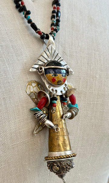 CORN MAIDEN KACHINA Hopi Doll Beaded Necklace • 66g