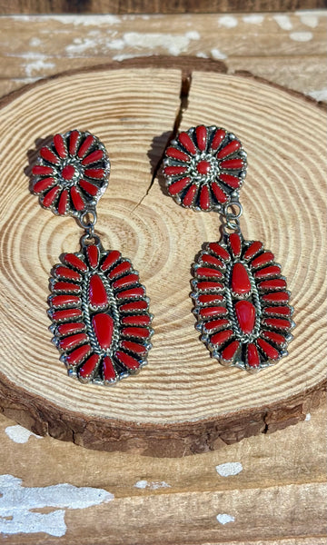 NAVAJO CORAL Needlepoint Silver Earrings