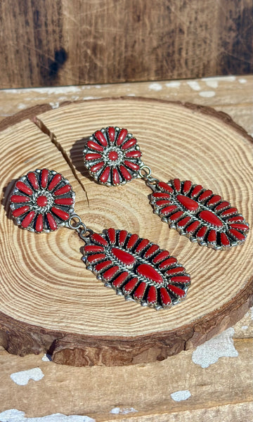 NAVAJO CORAL Needlepoint Silver Earrings