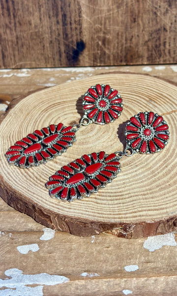 NAVAJO CORAL Needlepoint Silver Earrings