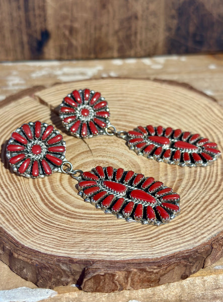 NAVAJO CORAL Needlepoint Silver Earrings