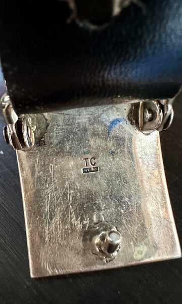 TOM CHARLEY Sterling Silver Scalloped Concho Leather Belt • Sm. to Med.