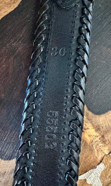 VINTAGE SOUTHWESTERN BEADED Black Leather Belt • Med. to Lg.
