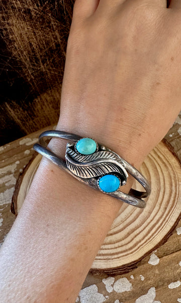 MEXICAN DOUBLE TURQUOISE Feather Cuff 24g