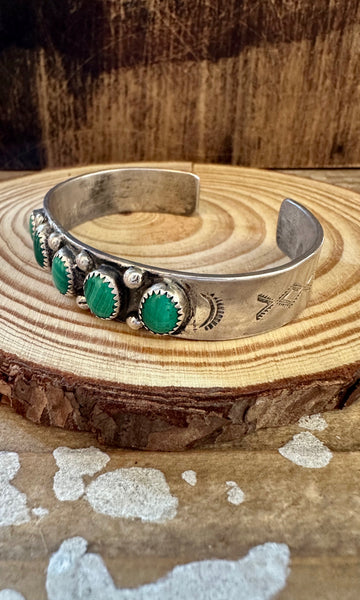 STONE OF TRANSFORMATION  50s 60s Navajo Malachite & Silver Cuff