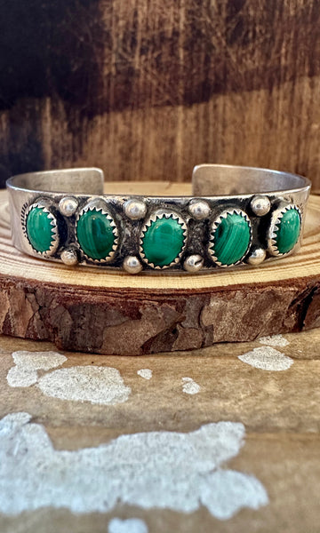 STONE OF TRANSFORMATION  50s 60s Navajo Malachite & Silver Cuff