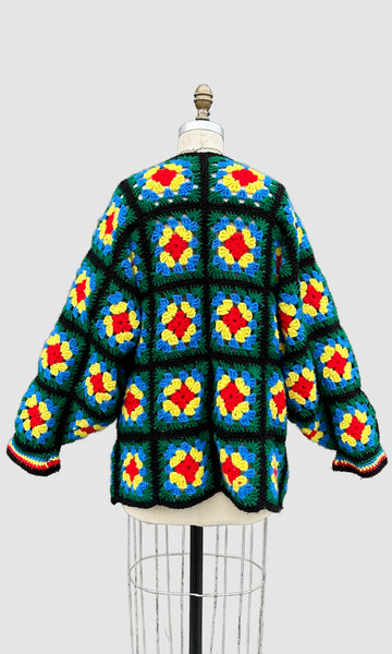 GRANNY SQUARE Vintage 70s Crochet Knit Sweater • Med. to Lg.