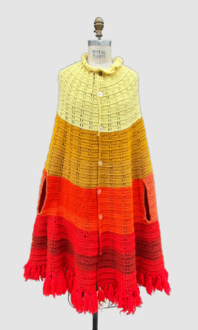 SUNBURST KNIT PONCHO Vintage 70s Crochet • Open Sizing