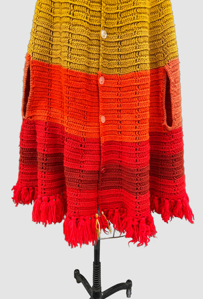 SUNBURST KNIT PONCHO Vintage 70s Crochet • Open Sizing