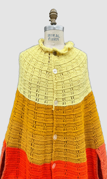 SUNBURST KNIT PONCHO Vintage 70s Crochet • Open Sizing