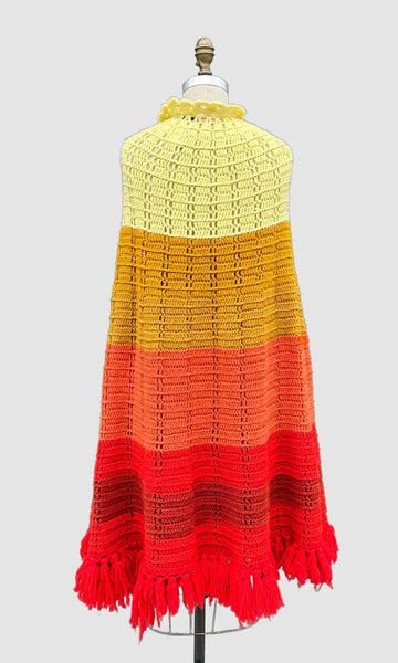 SUNBURST KNIT PONCHO Vintage 70s Crochet • Open Sizing