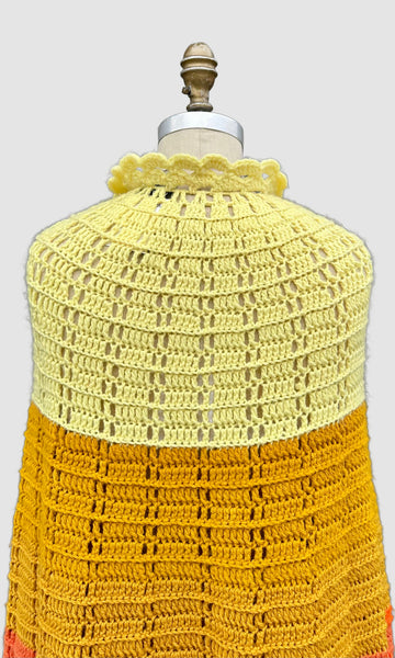 SUNBURST KNIT PONCHO Vintage 70s Crochet • Open Sizing