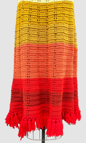 SUNBURST KNIT PONCHO Vintage 70s Crochet • Open Sizing