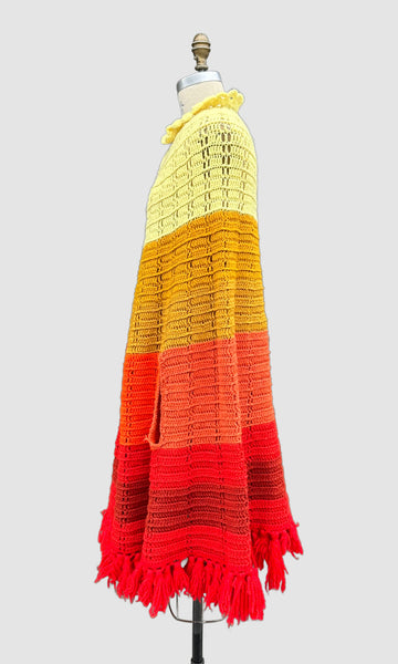 SUNBURST KNIT PONCHO Vintage 70s Crochet • Open Sizing