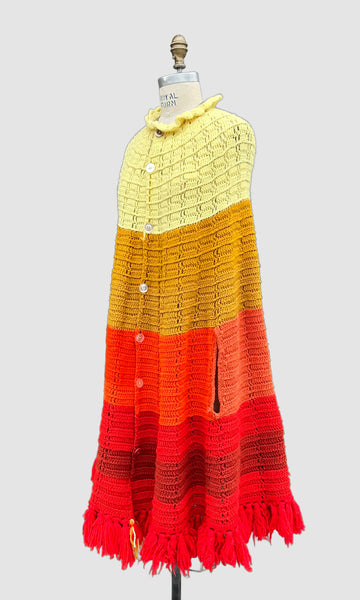 SUNBURST KNIT PONCHO Vintage 70s Crochet • Open Sizing