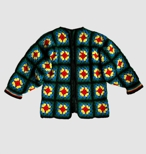 GRANNY SQUARE Vintage 70s Crochet Knit Sweater • Med. to Lg.