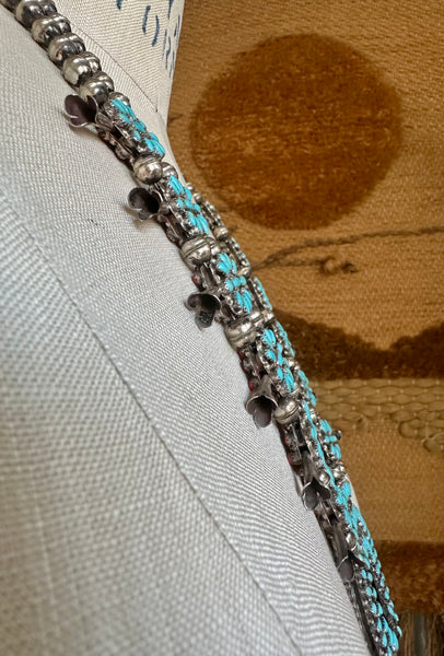 NATIVE AMERICAN REVERSIBLE Squash Blossom Turquoise & Coral Silver Necklace