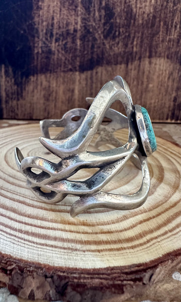 AMERICAN BEAUTY Vintage 60s 70s Sandcast Silver & Turquoise Cuff 40g