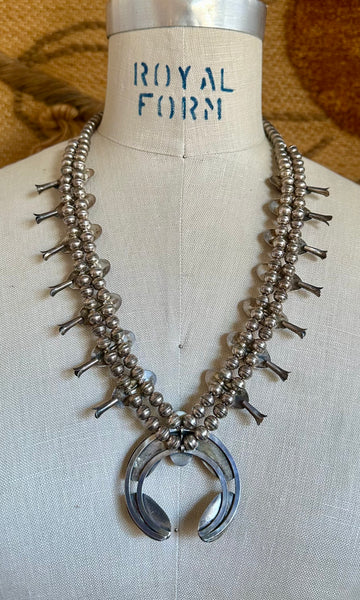 NAVAJO SQUASH BLOSSOM Coral & Silver Necklace