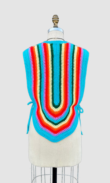 RAINBOW KNIT BIB Vintage 70s Crochet Tank Top • Open Sizing