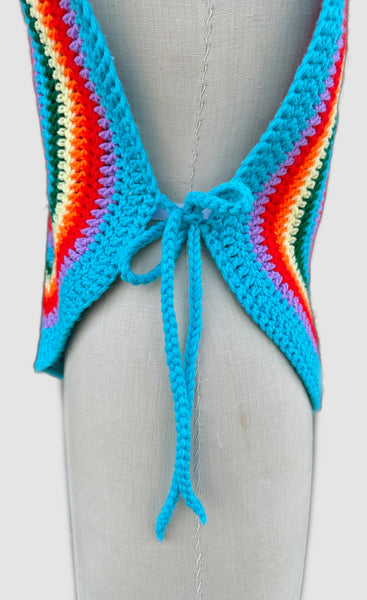 RAINBOW KNIT BIB Vintage 70s Crochet Tank Top • Open Sizing