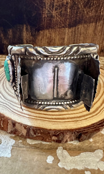 NELSON EMERSON 70s Navajo Large Silver, Coral & Turquoise Watch Cuff 122g