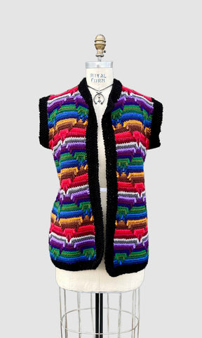 VINTAGE CROCHET Chunky Knit 70s Sweater Vest • Lg. to XL