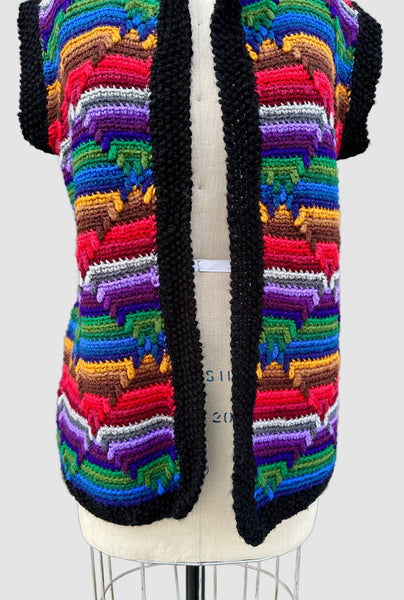VINTAGE CROCHET Chunky Knit 70s Sweater Vest • Lg. to XL