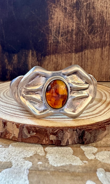 VINTAGE AMBER GLOW 80s Mexican Silver Cuff 38g