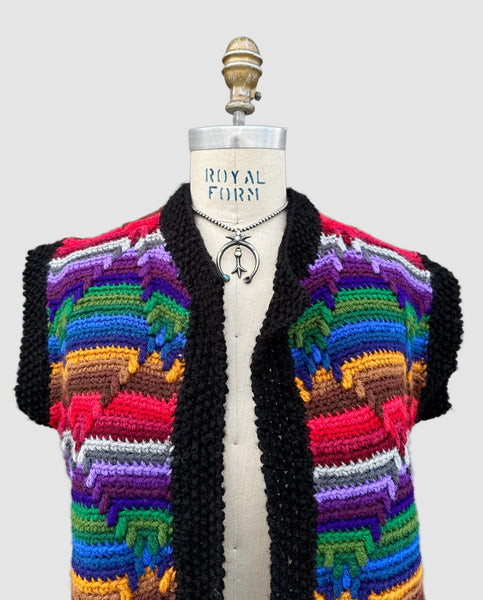 VINTAGE CROCHET Chunky Knit 70s Sweater Vest • Lg. to XL