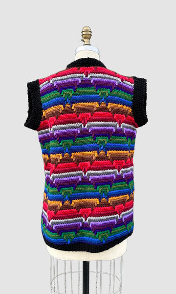 VINTAGE CROCHET Chunky Knit 70s Sweater Vest • Lg. to XL