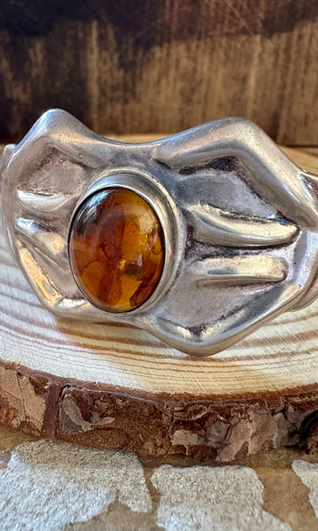 VINTAGE AMBER GLOW 80s Mexican Silver Cuff 38g