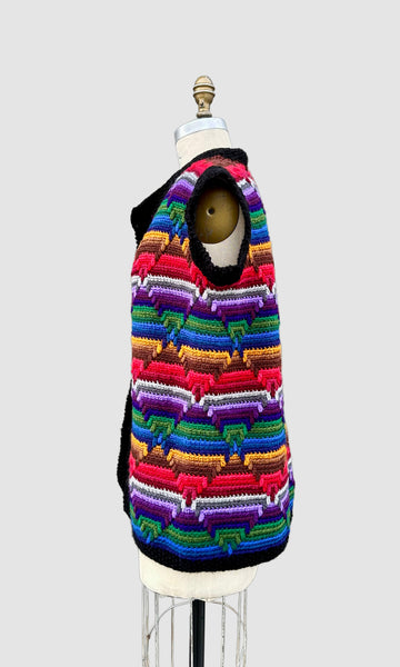 VINTAGE CROCHET Chunky Knit 70s Sweater Vest • Lg. to XL