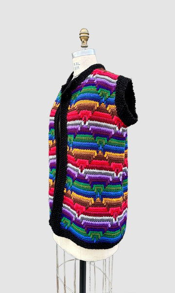VINTAGE CROCHET Chunky Knit 70s Sweater Vest • Lg. to XL