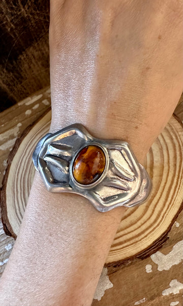 VINTAGE AMBER GLOW 80s Mexican Silver Cuff 38g