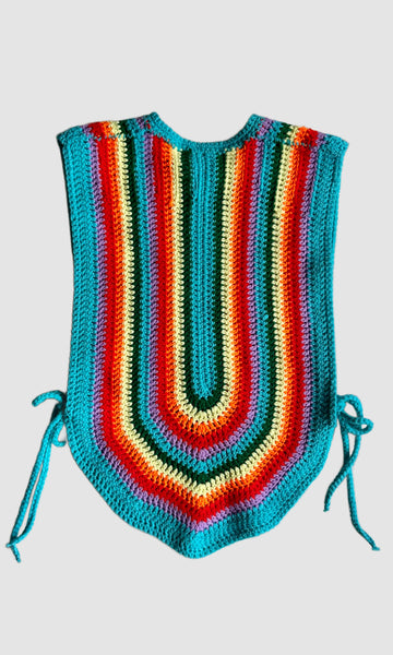 RAINBOW KNIT BIB Vintage 70s Crochet Tank Top • Open Sizing
