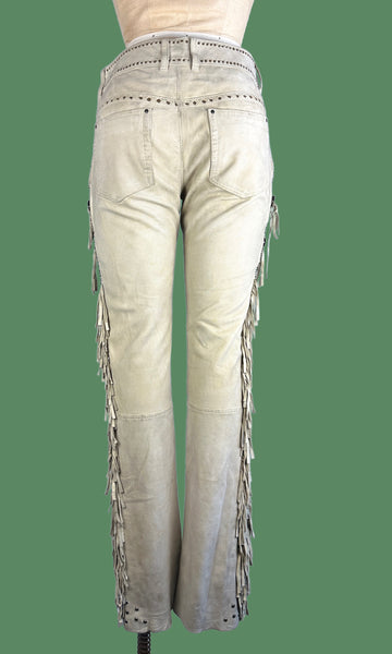 RALPH LAUREN Western Fringe and Studded Suede Low Rise Pants • Sz 8